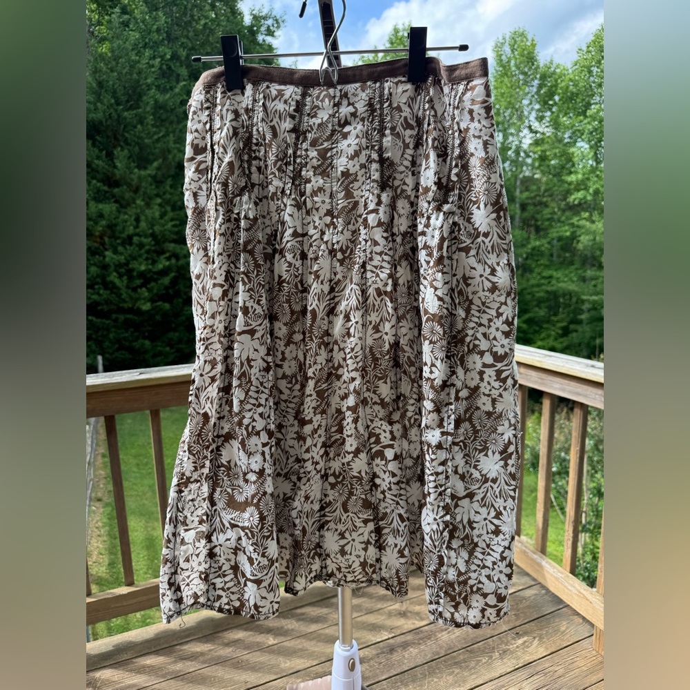 Liz Claiborne Brown And White Floral Lined Midi Skirt 100% Cotton 8